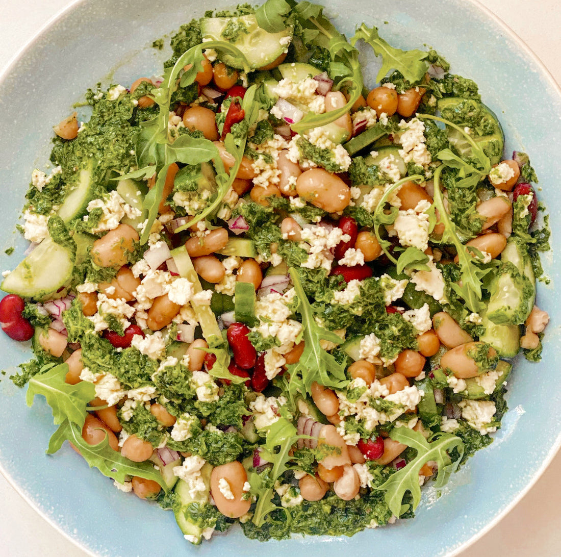Bean Medley Salad with Feta & Salsa Verde