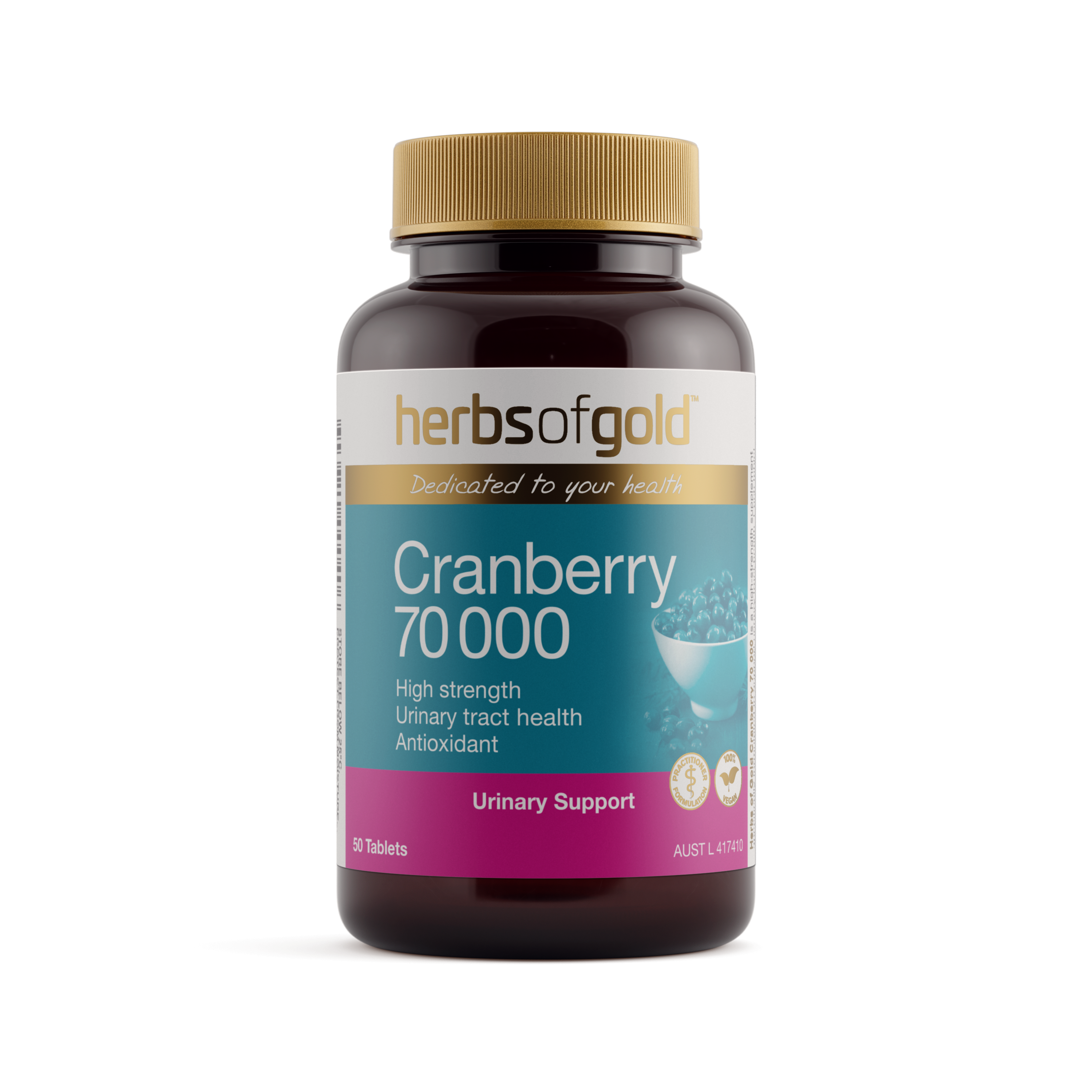Front view of Herbs of Gold Cranberry 70000 50 tablets