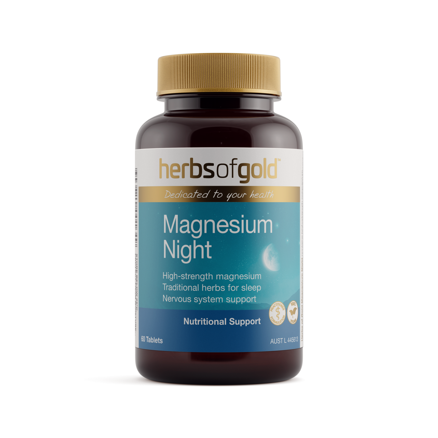 Herbs of Gold Magnesium Night supplement bottle on a white background