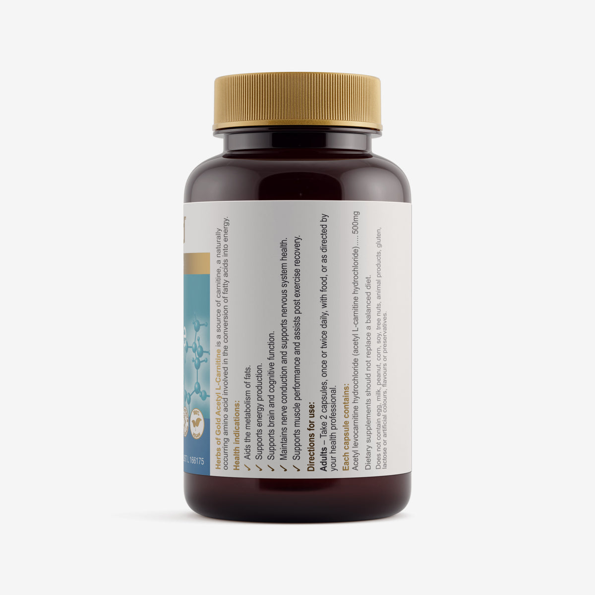 Ingredients panel for Herbs of Gold Acetyl L-Carnitine 60 capsules