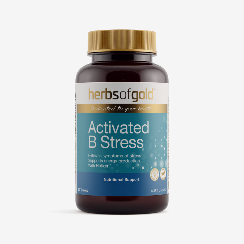 Front view of Herbs of Gold Activated B Stress 60 tablets