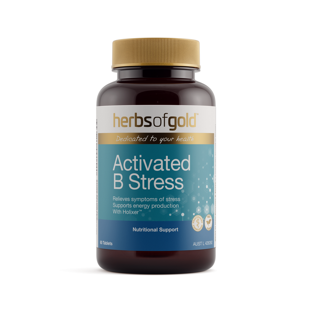 Front view of Herbs of Gold Activated B Stress 60 tablets