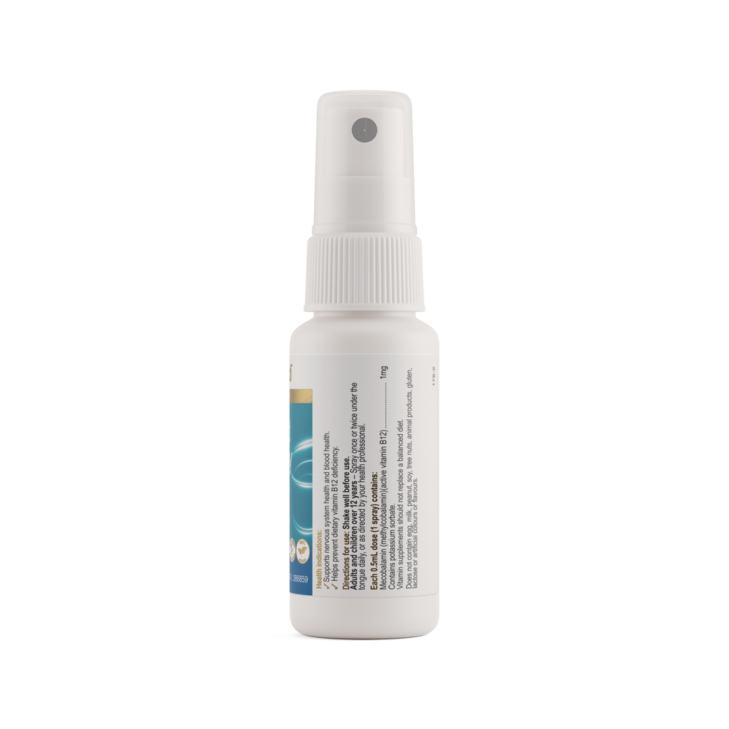 Ingredients panel for Herbs of Gold Activated B12 Spray 50mL