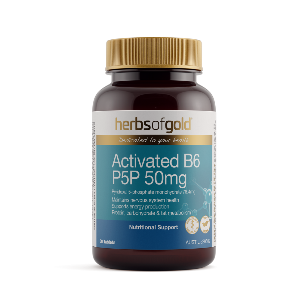 Front view of Herbs of Gold Activated B6 P5P 50mg 60 tablets
