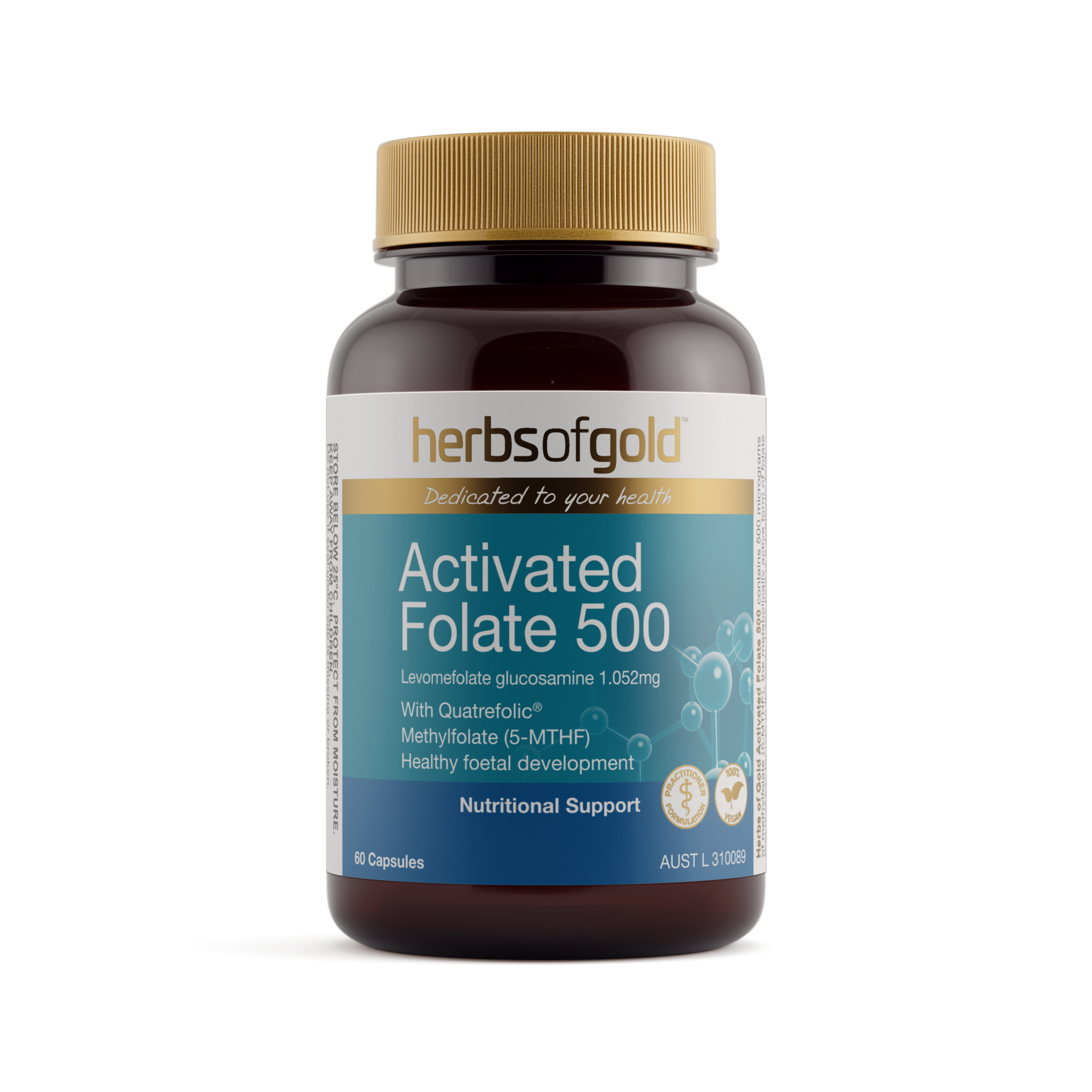 Front view of Herbs of Gold Activated Folate 500 60 capsules