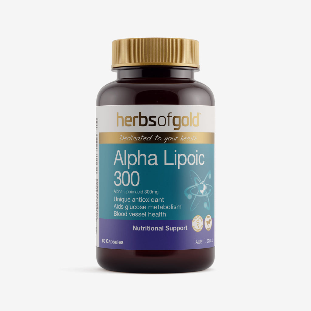Front view of Herbs of Gold Alpha Lipoic 300 60 capsules