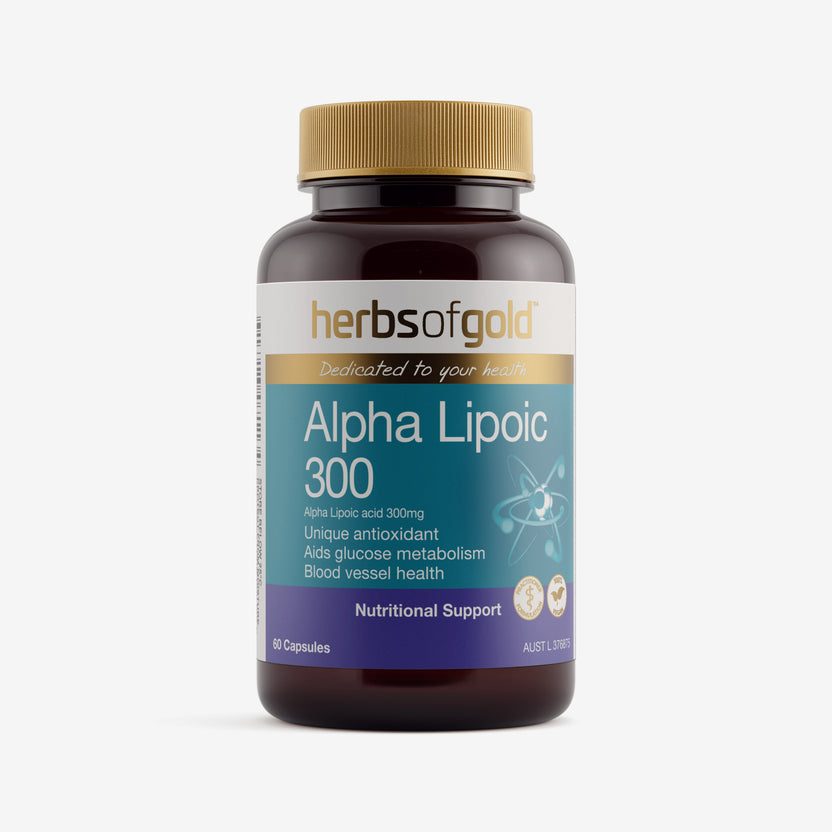 Front view of Herbs of Gold Alpha Lipoic 300 60 capsules