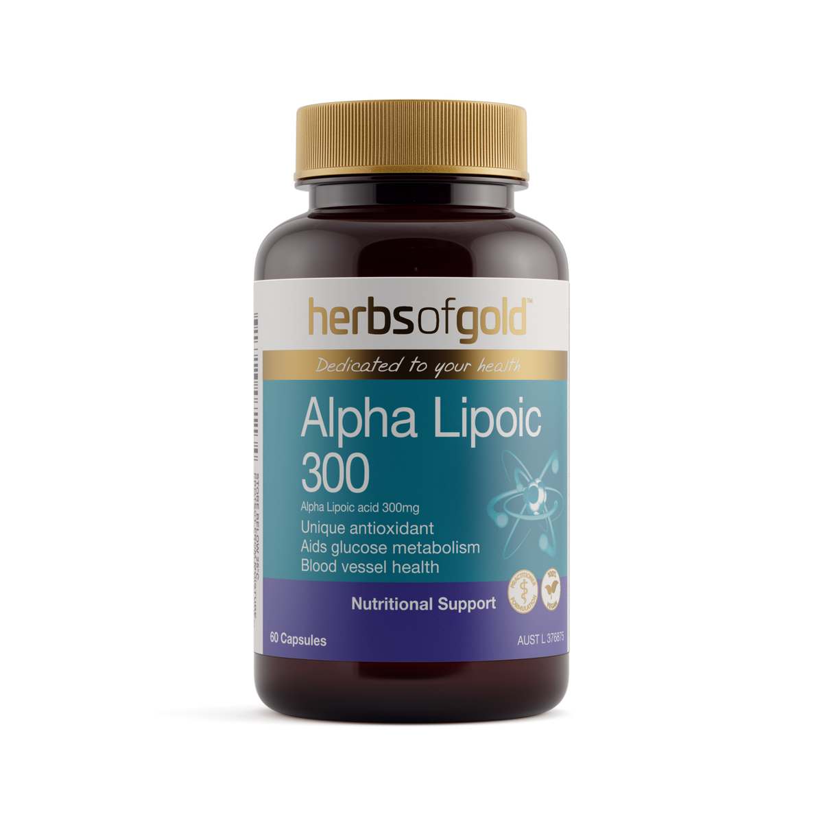 Front view of Herbs of Gold Alpha Lipoic 300 60 capsules