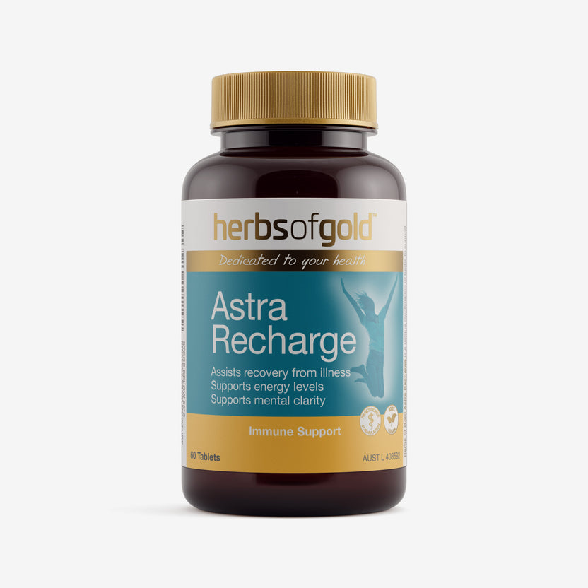 Front view of Herbs of Gold Astra Recharge 60 tablets