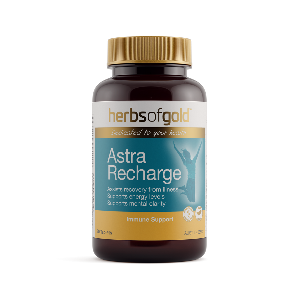 Front view of Herbs of Gold Astra Recharge 60 tablets