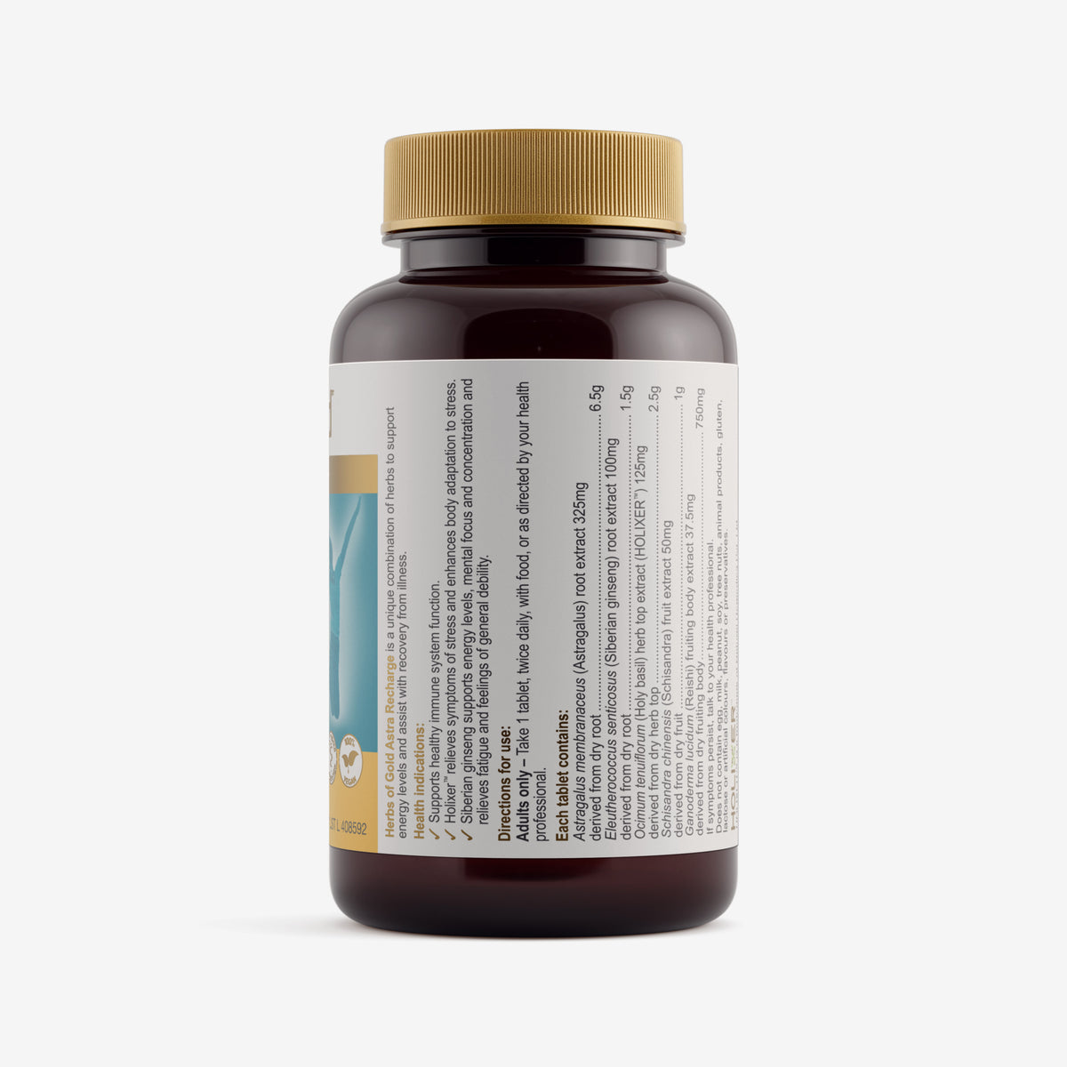 Ingredients panel for Herbs of Gold Astra Recharge 60 tablets