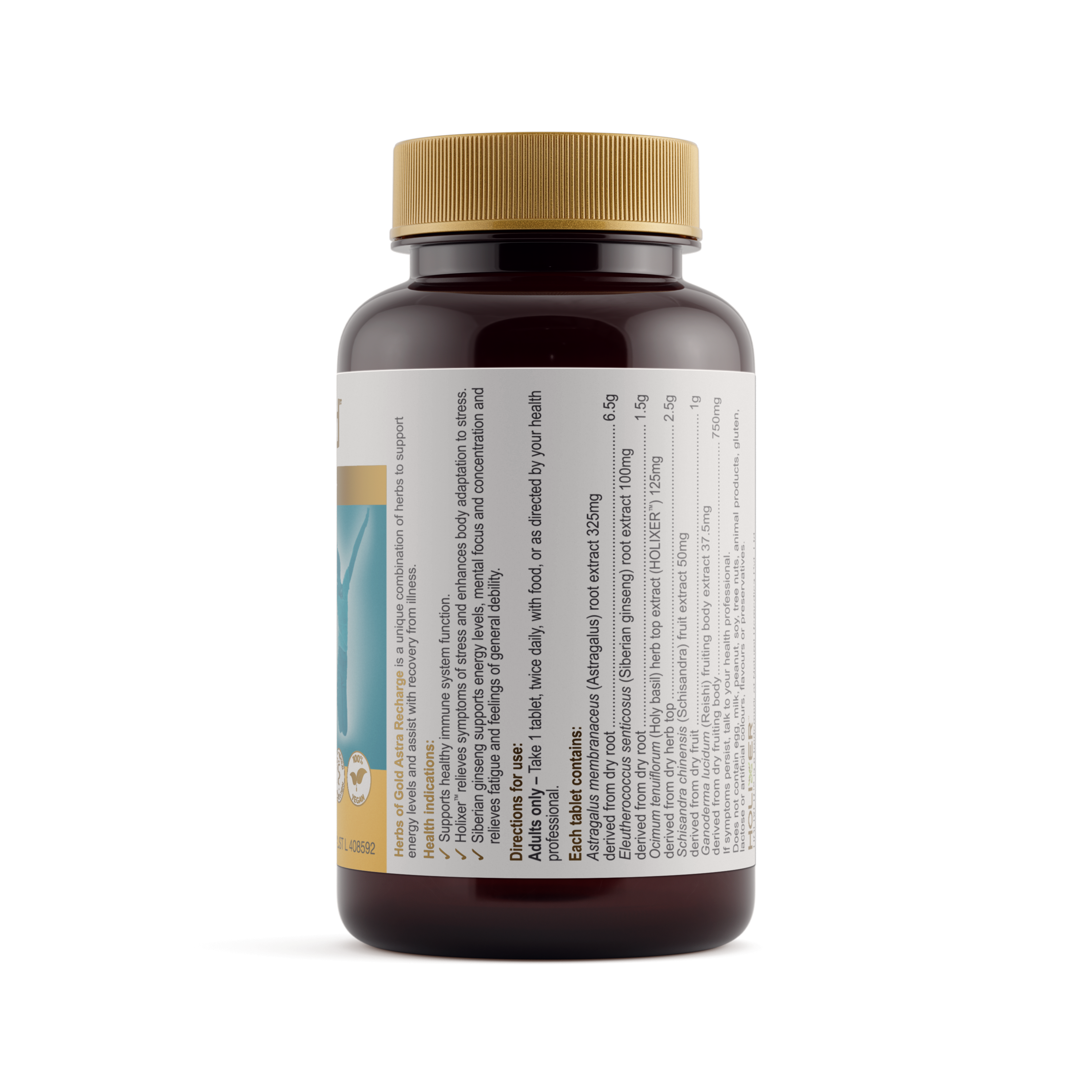 Ingredients panel for Herbs of Gold Astra Recharge 60 tablets