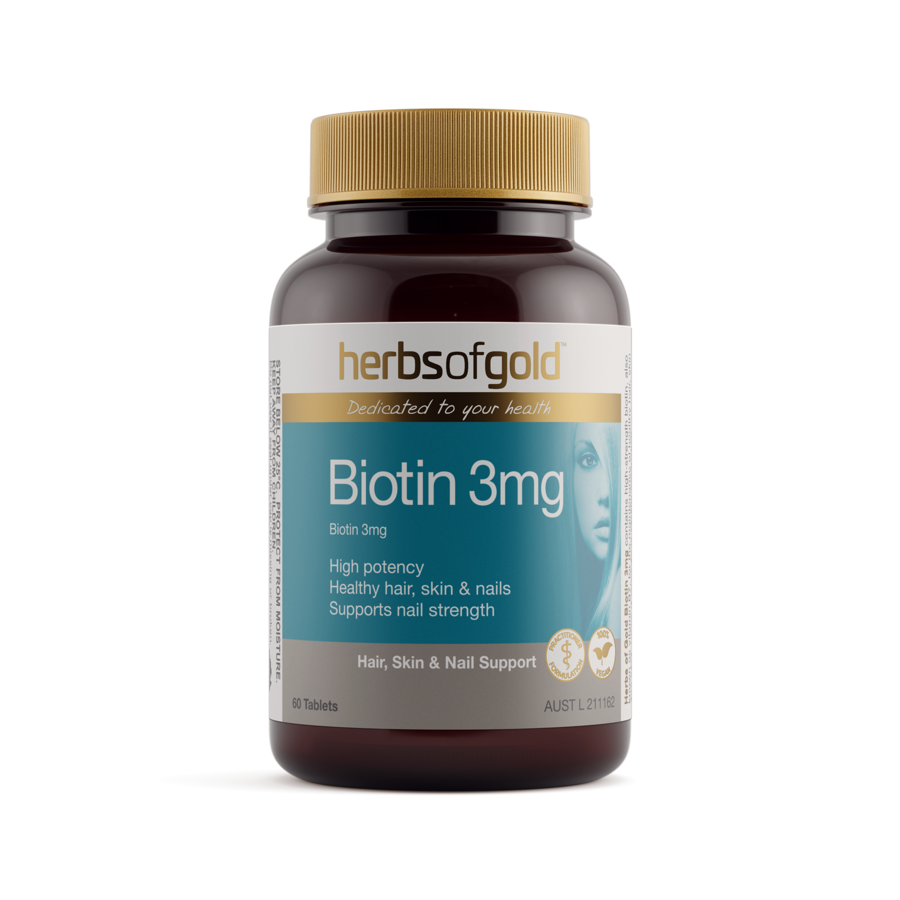 Front view of Herbs of Gold Biotin 3Mg 60 tablets