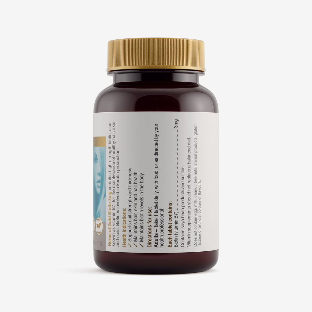 Ingredients panel for Herbs of Gold Biotin 3Mg 60 tablets
