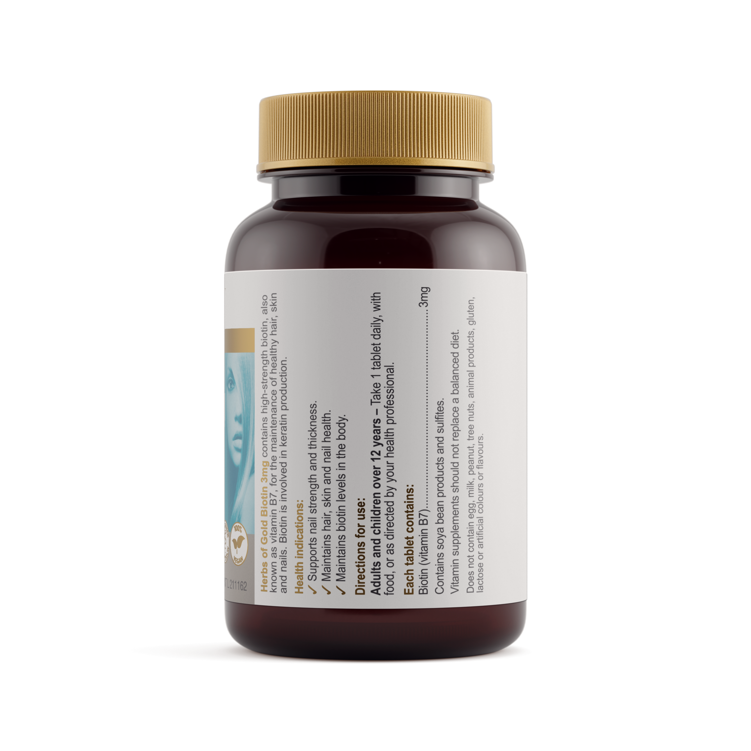 Ingredients panel for Herbs of Gold Biotin 3Mg 60 tablets