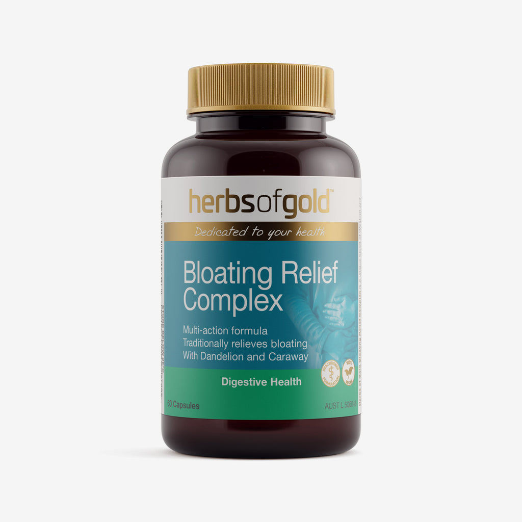 Front view of Herbs of Gold Bloating Relief Complex 60 capsules
