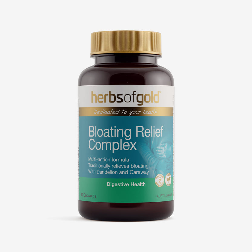 Front view of Herbs of Gold Bloating Relief Complex 60 capsules