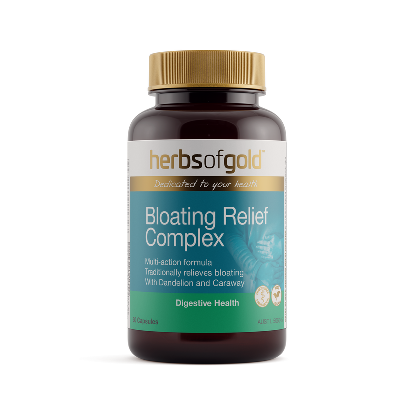 Front view of Herbs of Gold Bloating Relief Complex 60 capsules