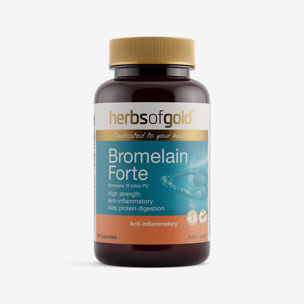 Front view of Herbs of Gold Bromelain Forte 60 capsules