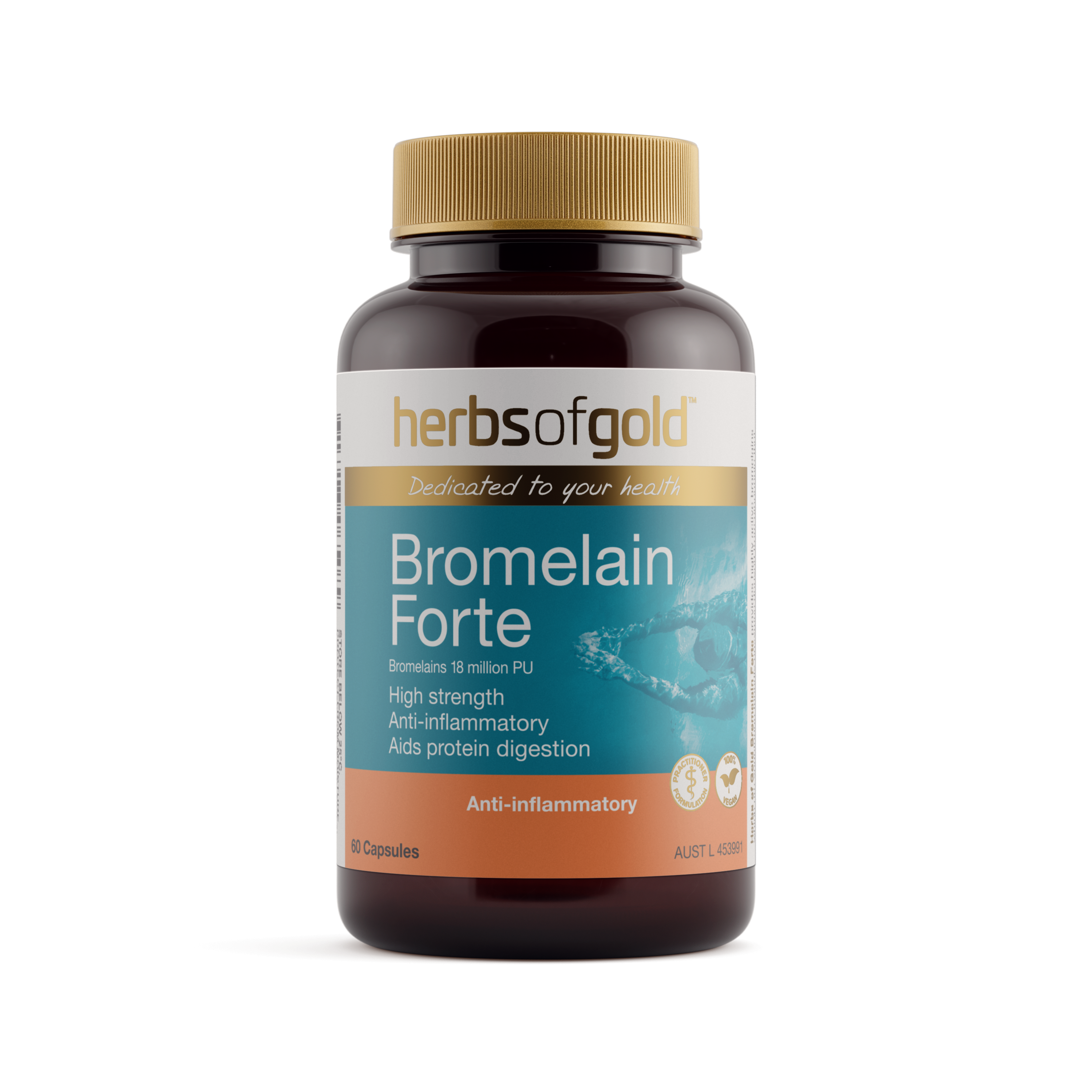 Front view of Herbs of Gold Bromelain Forte 60 capsules