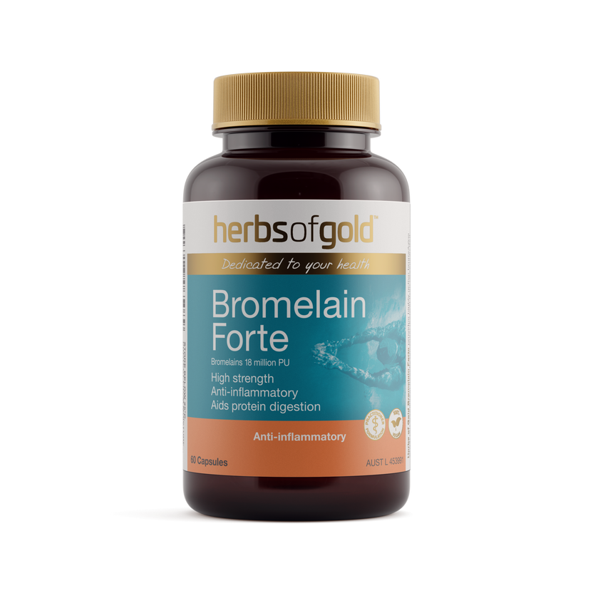 Front view of Herbs of Gold Bromelain Forte 60 capsules