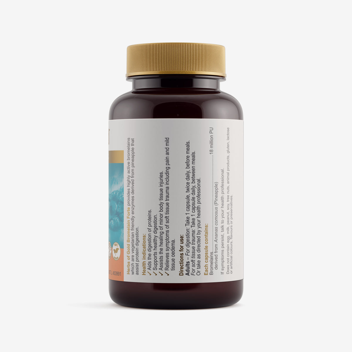 Ingredients panel for Herbs of Gold Bromelain Forte 60 capsules