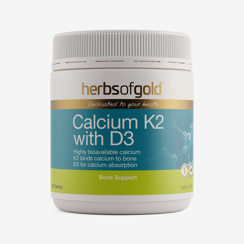 Front view of Herbs of Gold Calcium K2 with D3 180 tablets
