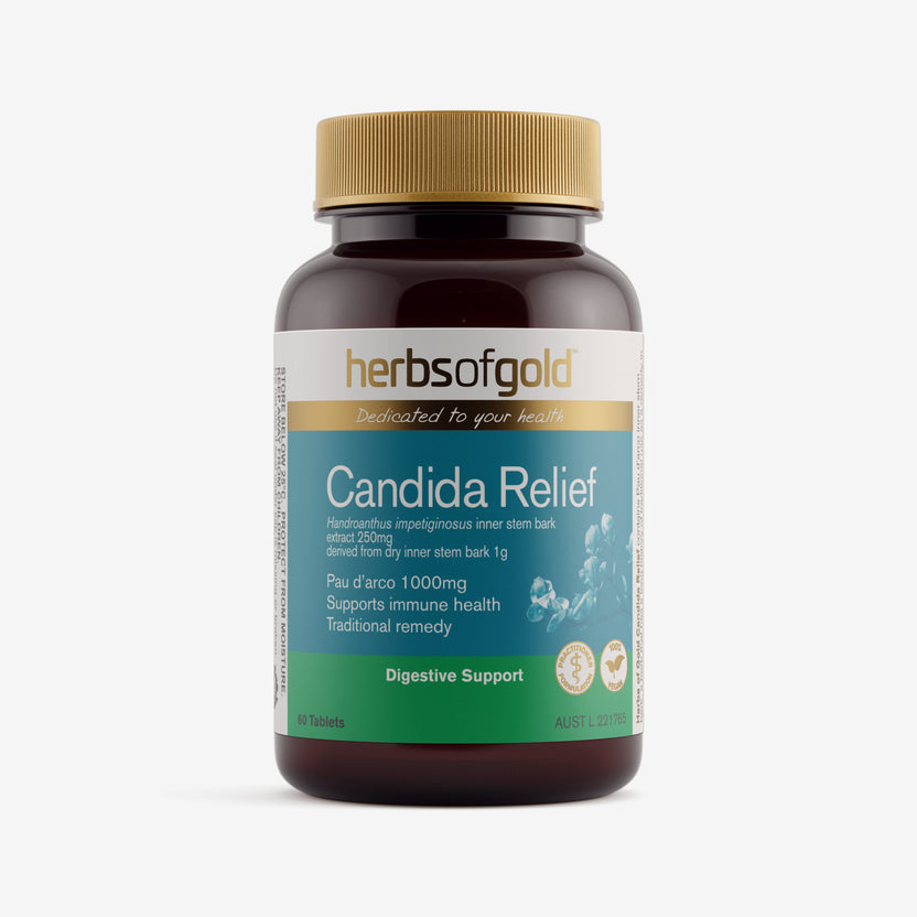 Front view of Herbs of Gold Candida Relief 60 tablets