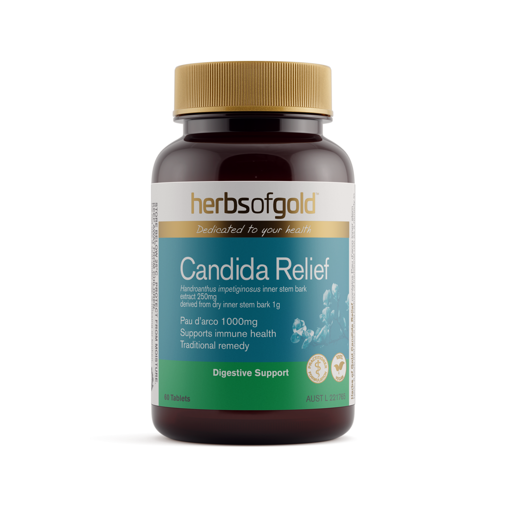Front view of Herbs of Gold Candida Relief 60 tablets