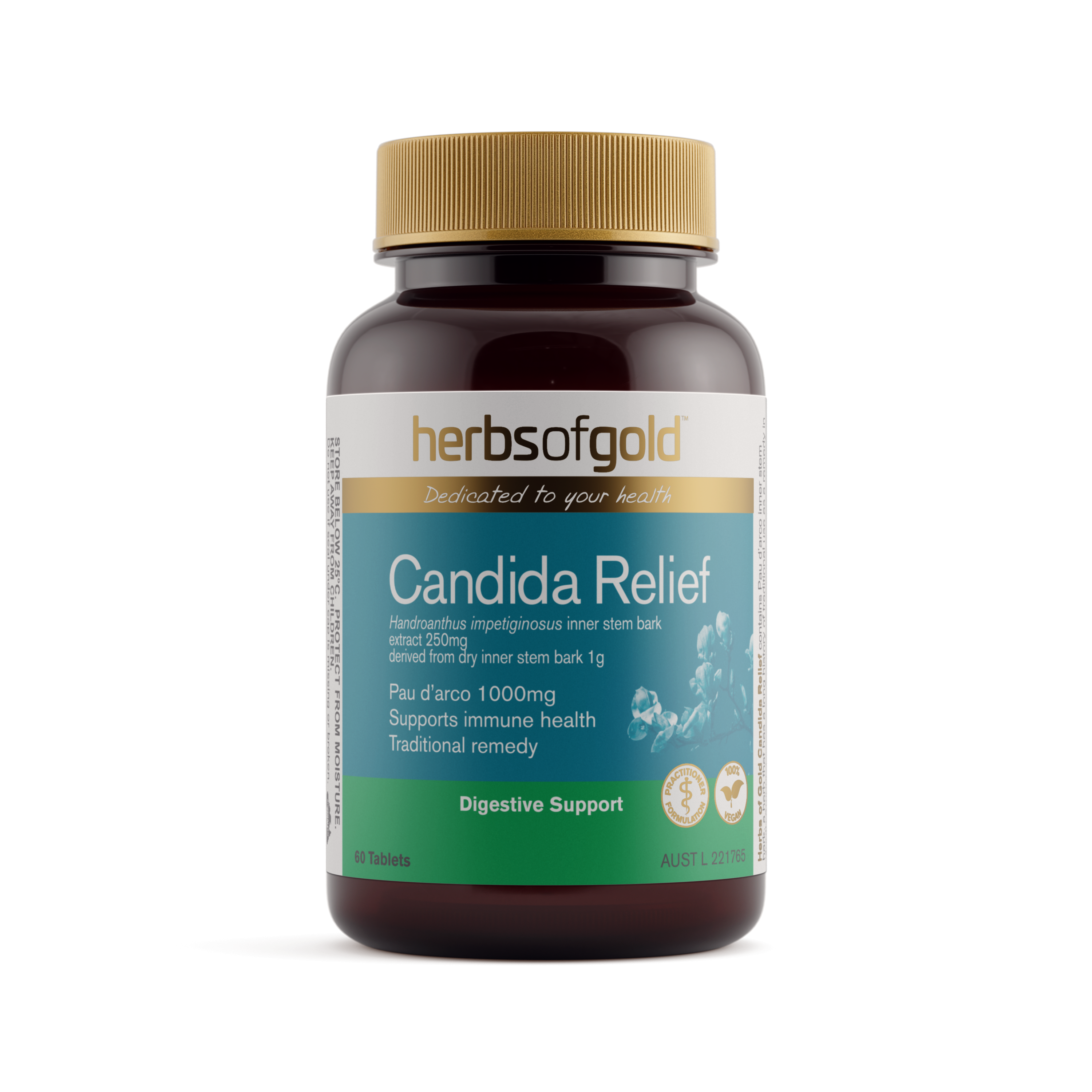 Front view of Herbs of Gold Candida Relief 60 tablets