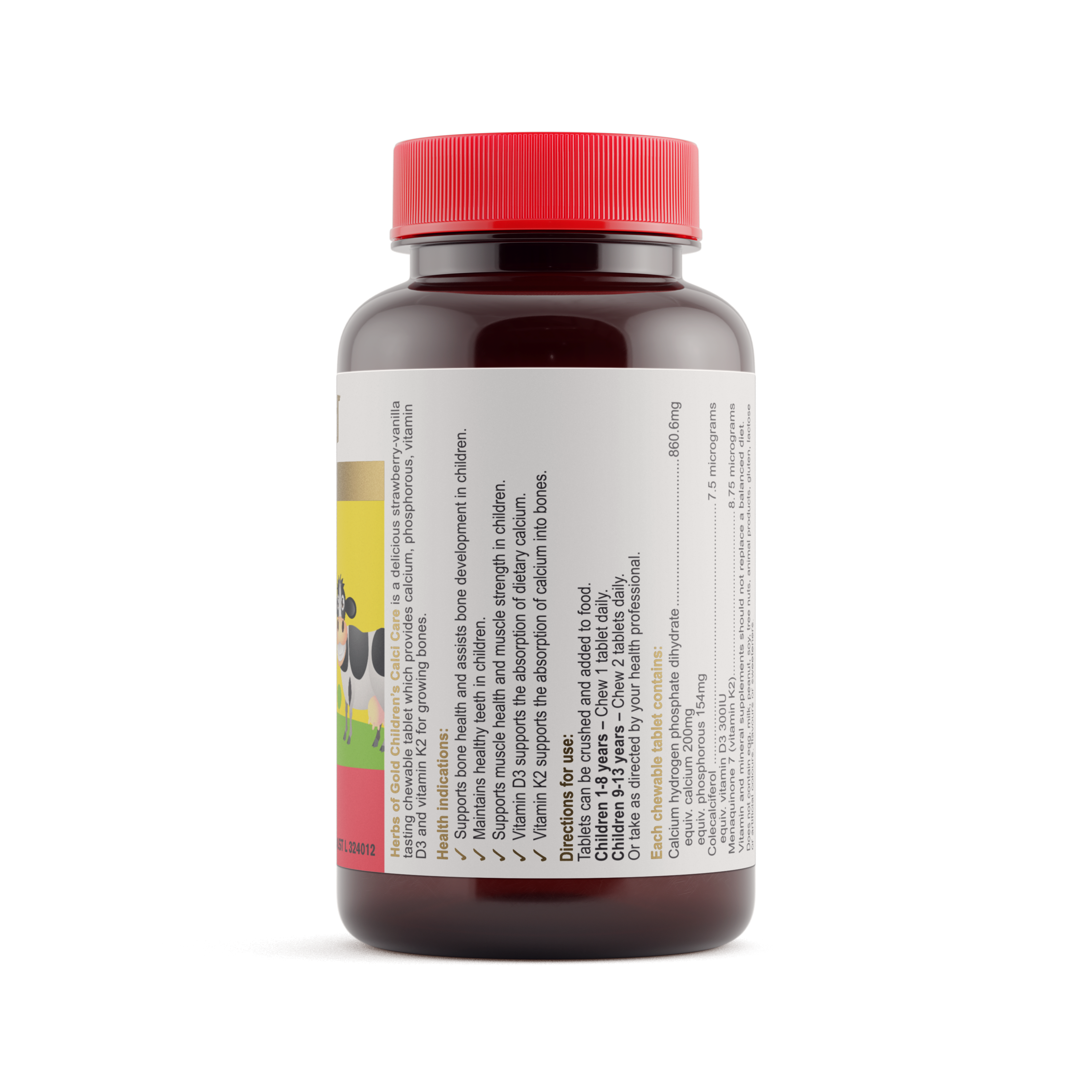 Ingredients panel for Herbs of Gold Children's Calci Care (Chewable) 60 tablets