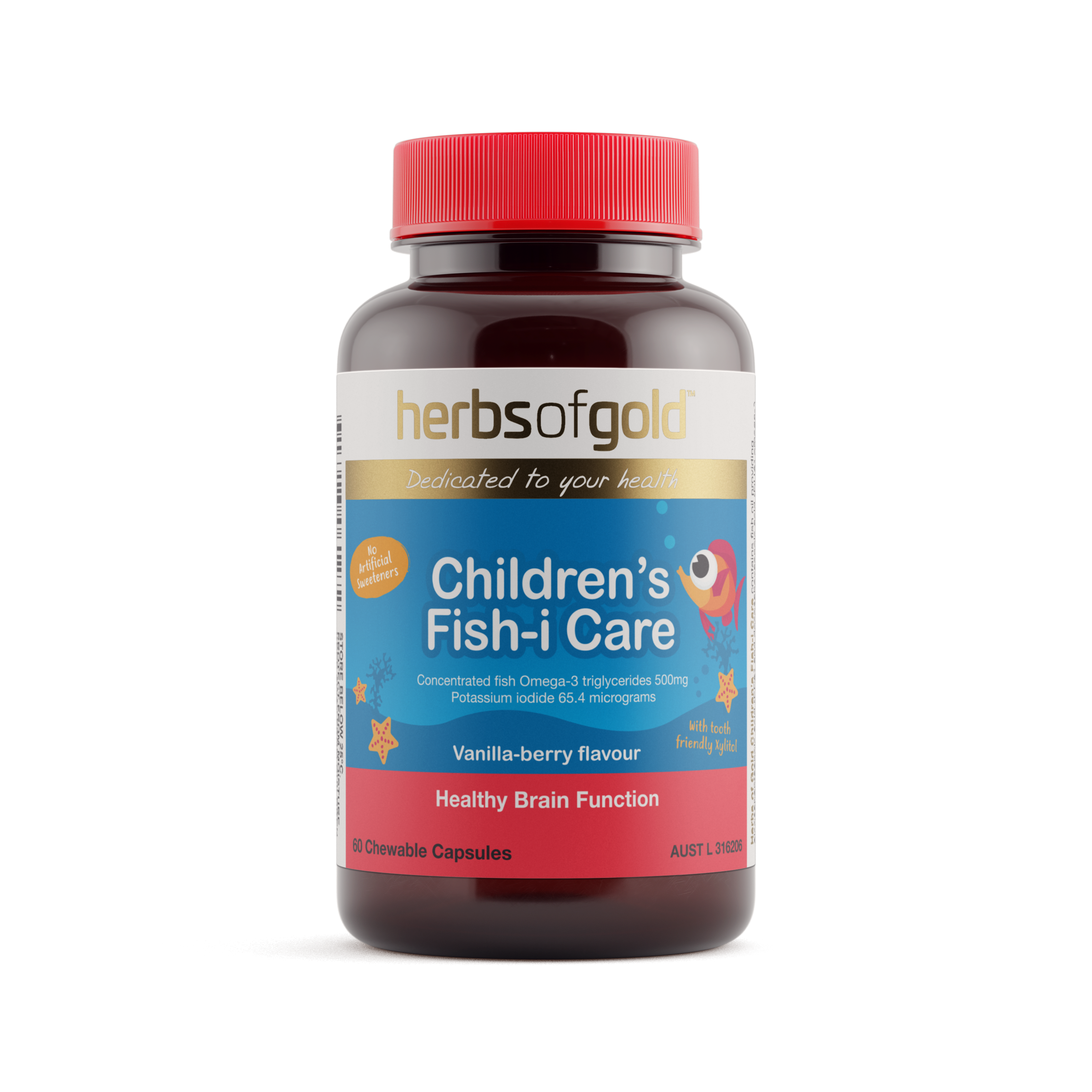 Front view of Herbs of Gold Children's Fish-I Care (Chewable) 60 capsules