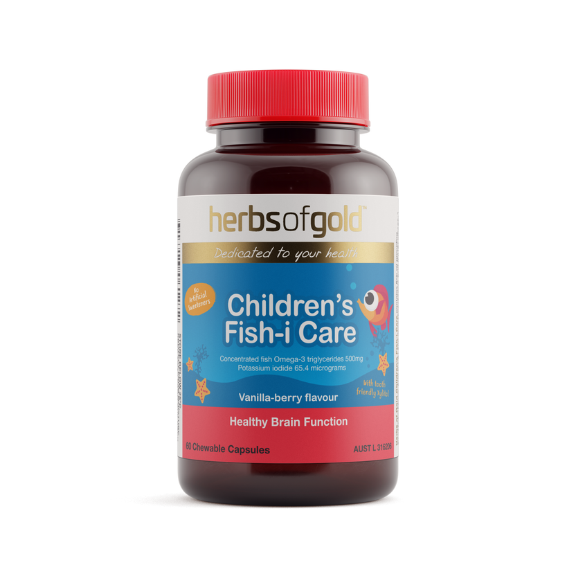 Front view of Herbs of Gold Children's Fish-I Care (Chewable) 60 capsules