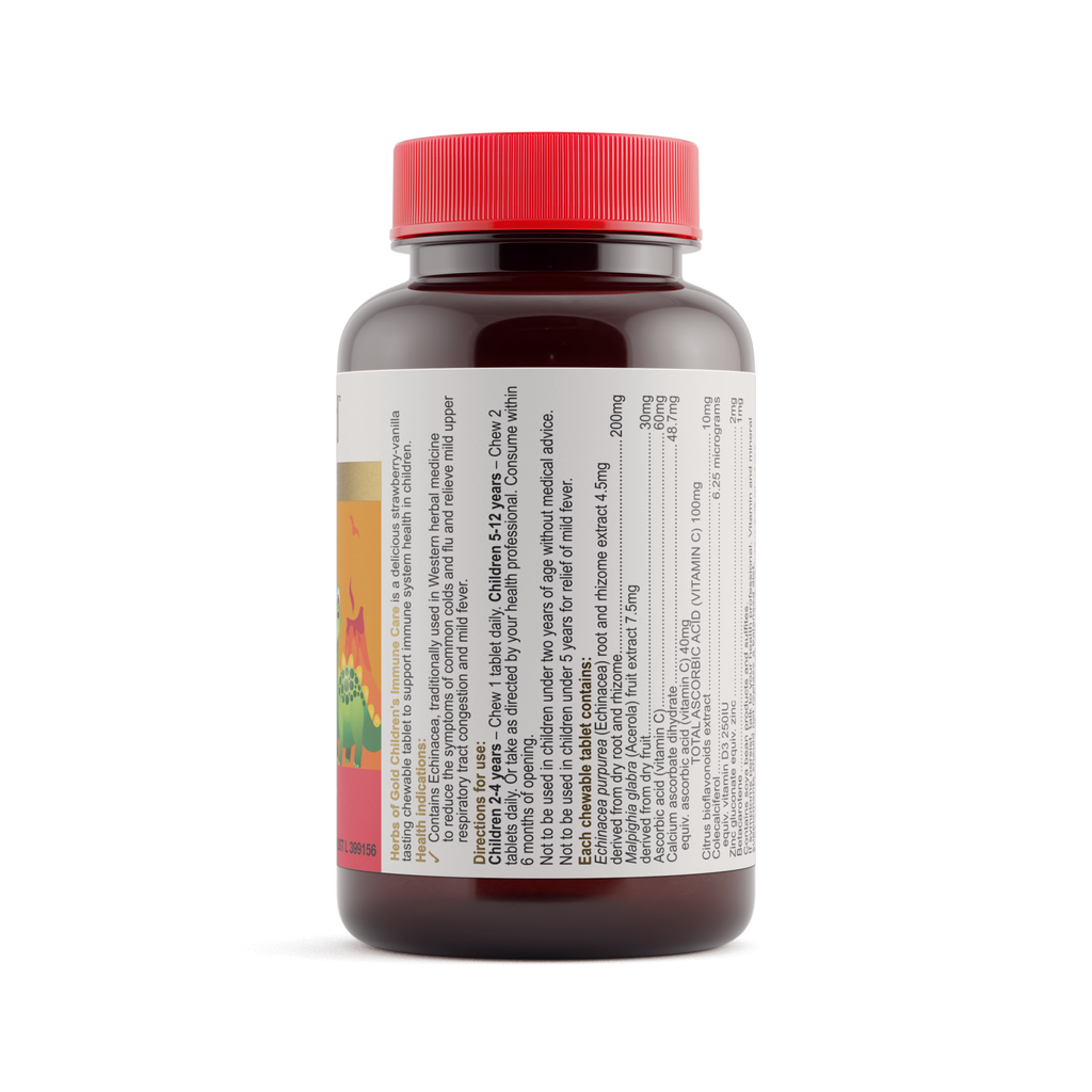 Ingredients panel for Herbs of Gold Children's Immune Care (Chewable) 60 tablets