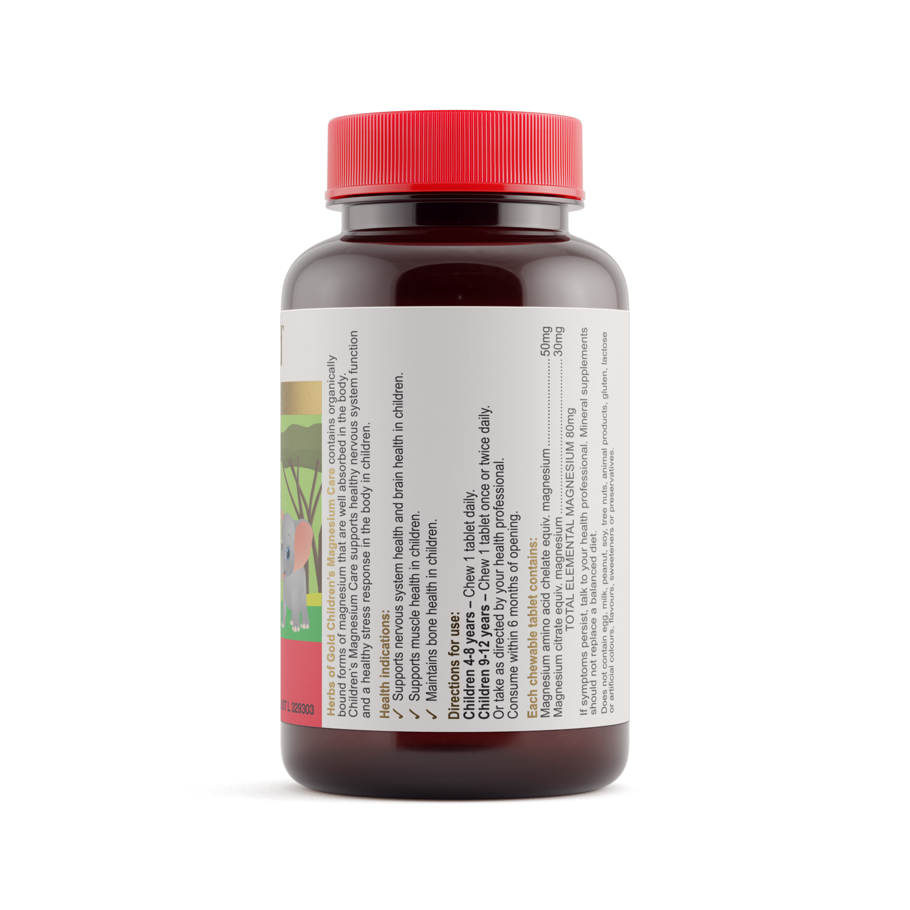 Ingredients panel for Herbs of Gold Children's Magnesium Care (Chewable) 60 tablets