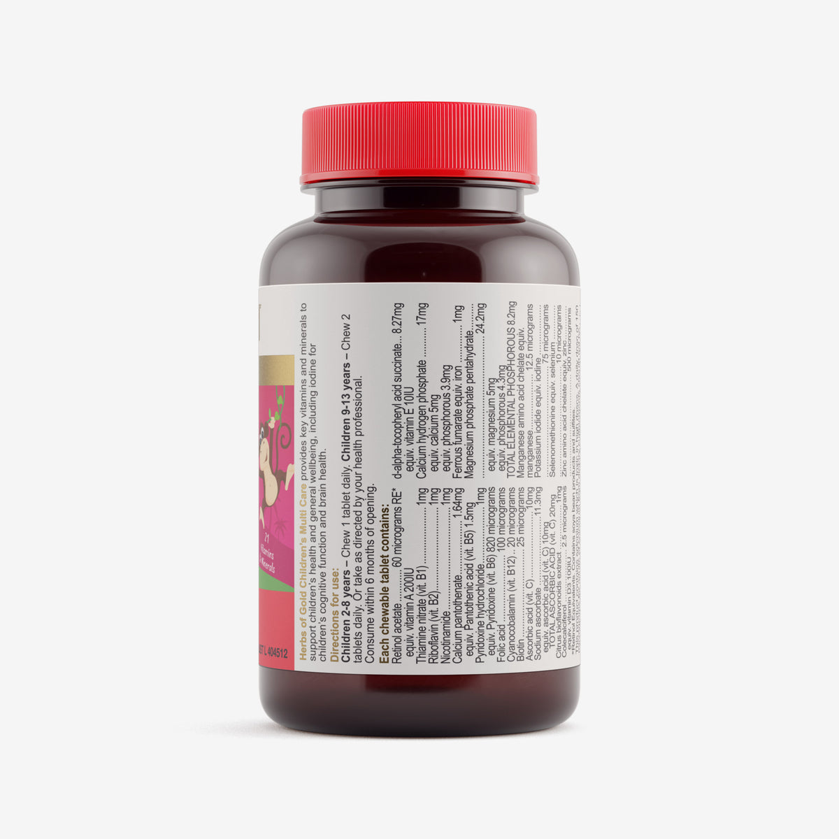Ingredients panel for Herbs of Gold Children's Multi Care (Chewable) 60 tablets