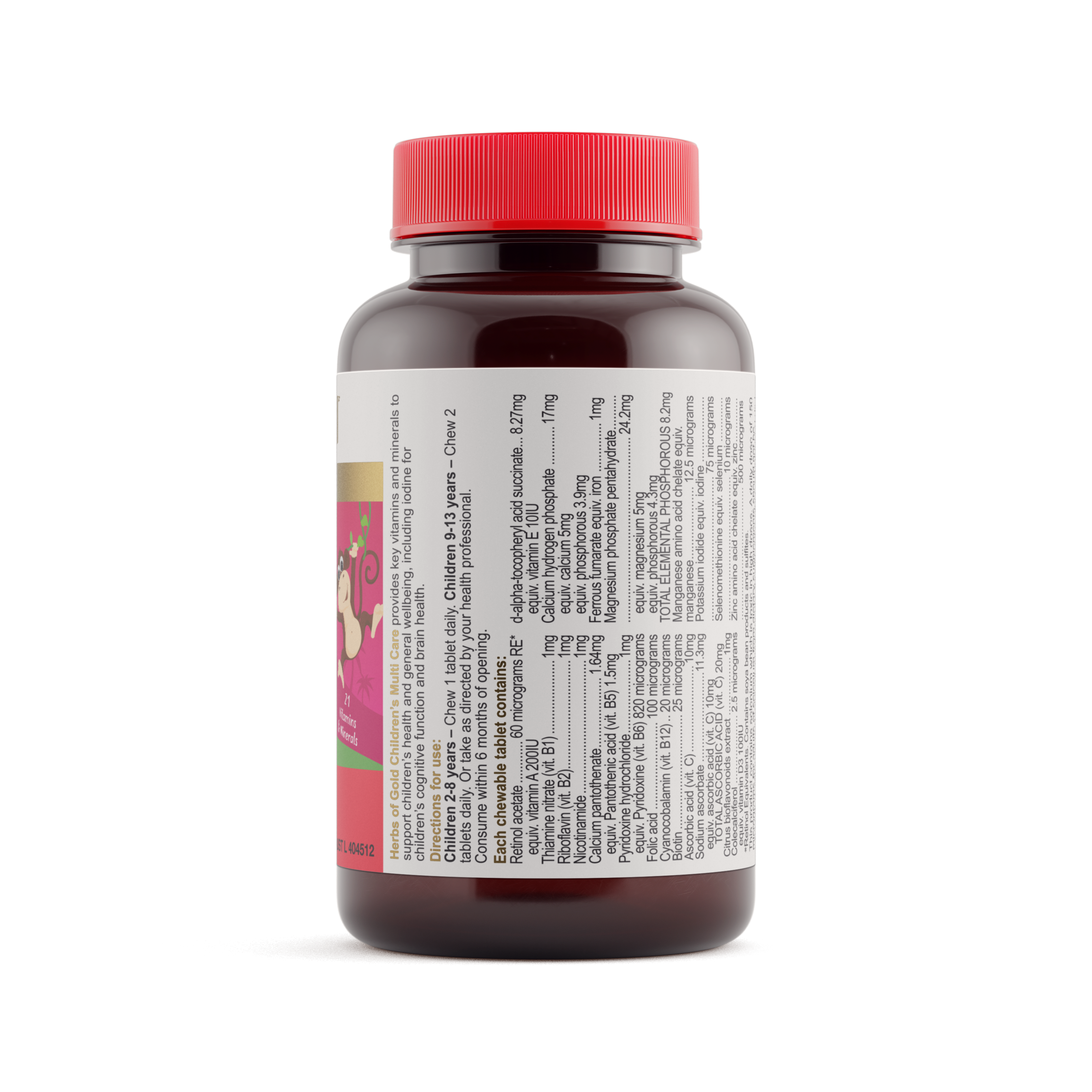 Ingredients panel for Herbs of Gold Children's Multi Care (Chewable) 60 tablets