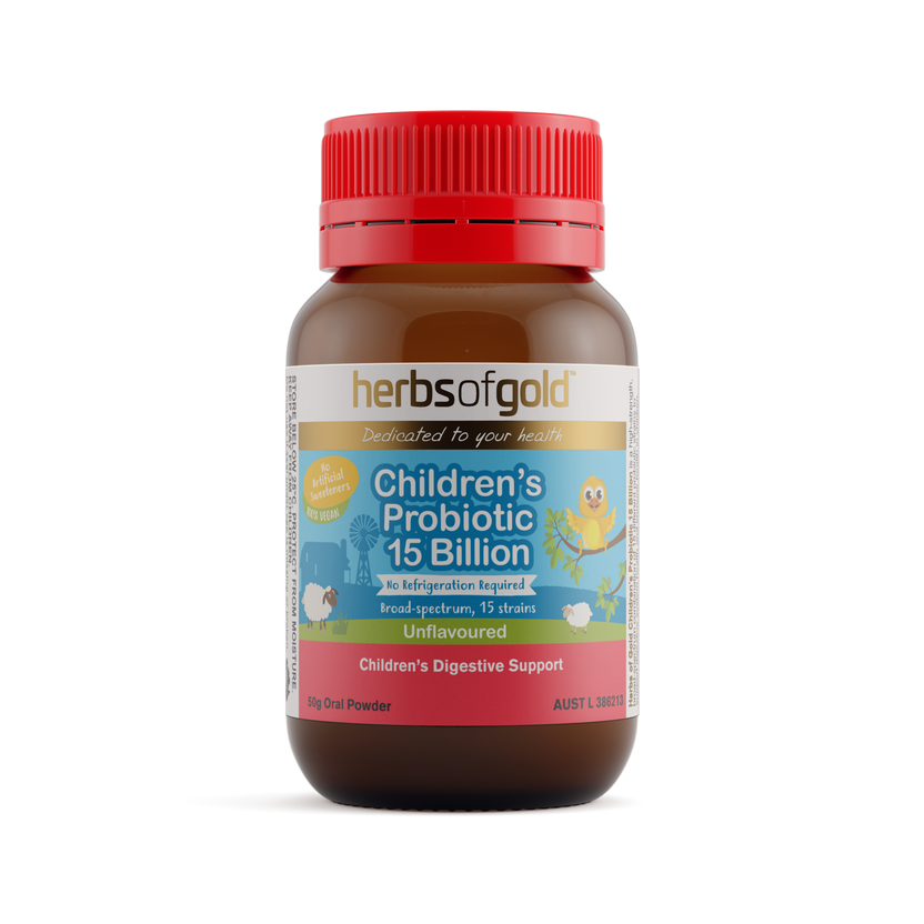 Front view of Herbs of Gold Children's Probiotic 15 Billion 50 g