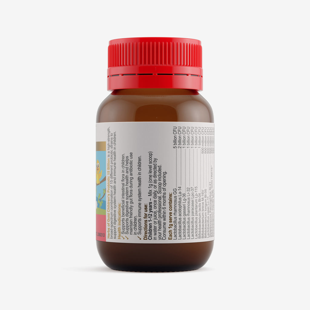 Ingredients panel for Herbs of Gold Children's Probiotic 15 Billion 50 g