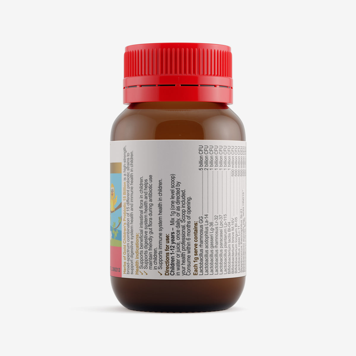 Ingredients panel for Herbs of Gold Children's Probiotic 15 Billion 50 g
