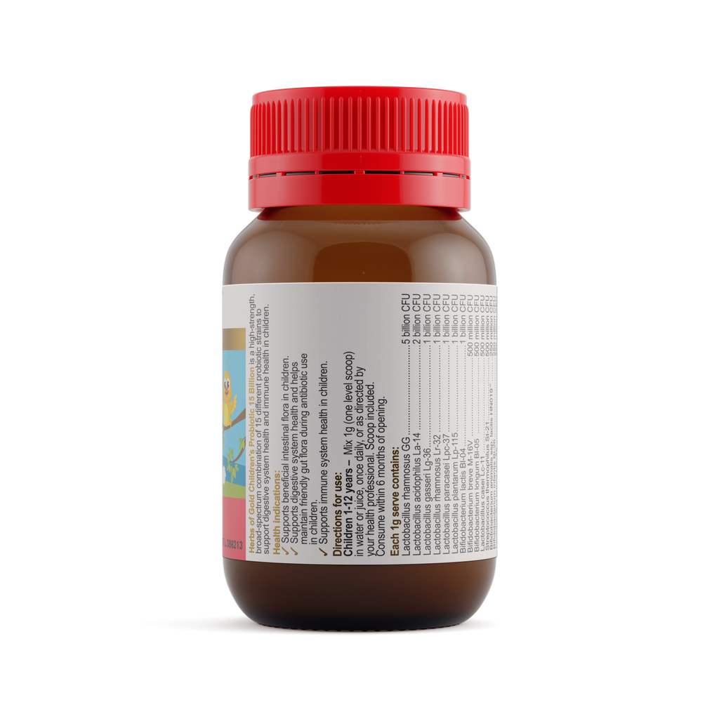 Ingredients panel for Herbs of Gold Children's Probiotic 15 Billion 50 g