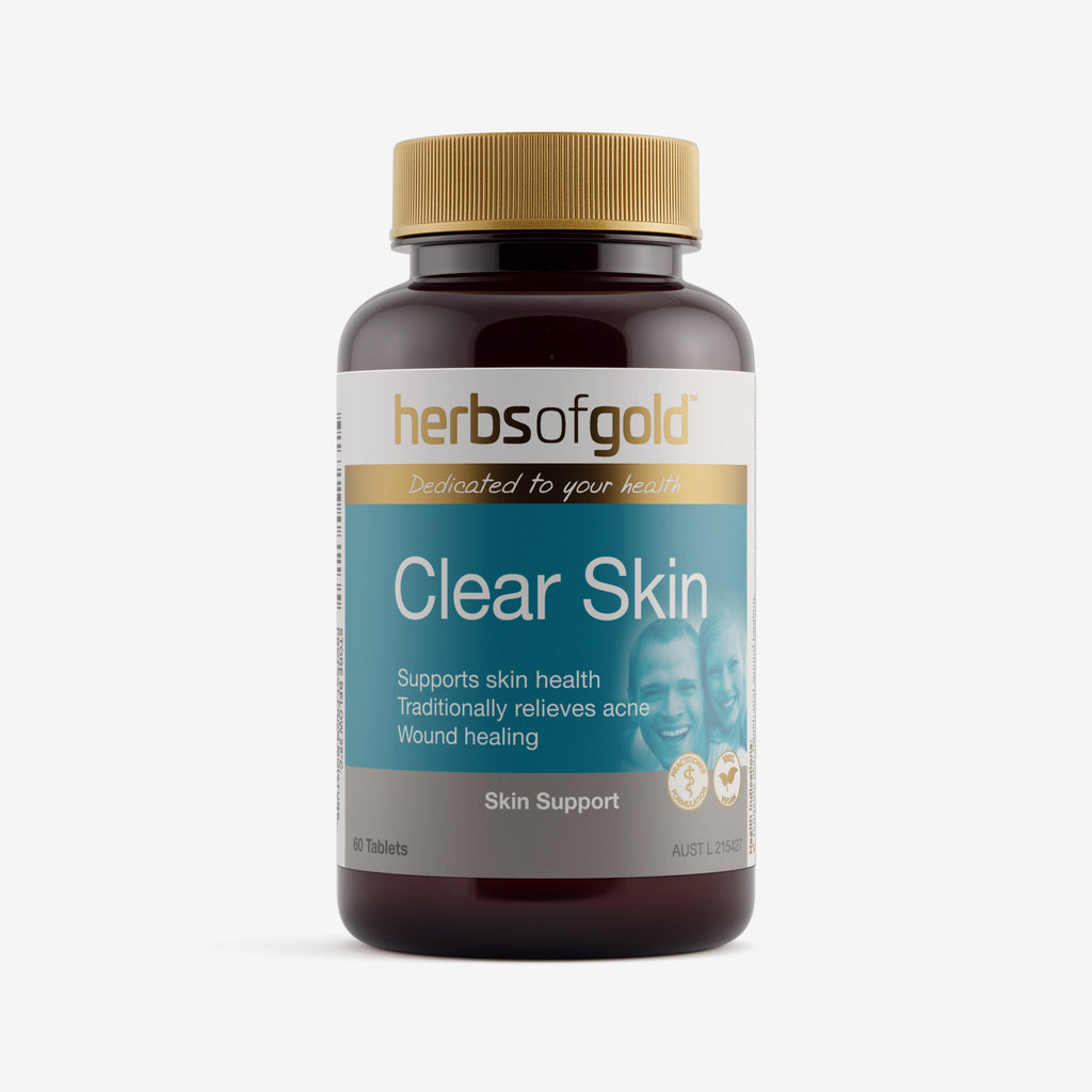 Front view of Herbs of Gold Clear Skin 60 tablets