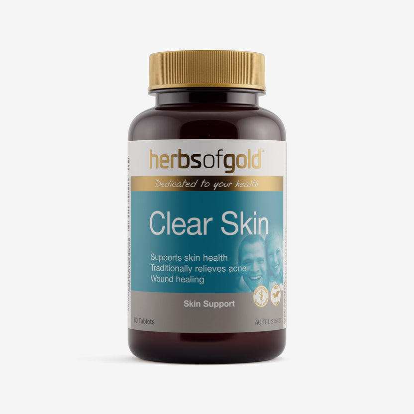 Front view of Herbs of Gold Clear Skin 60 tablets