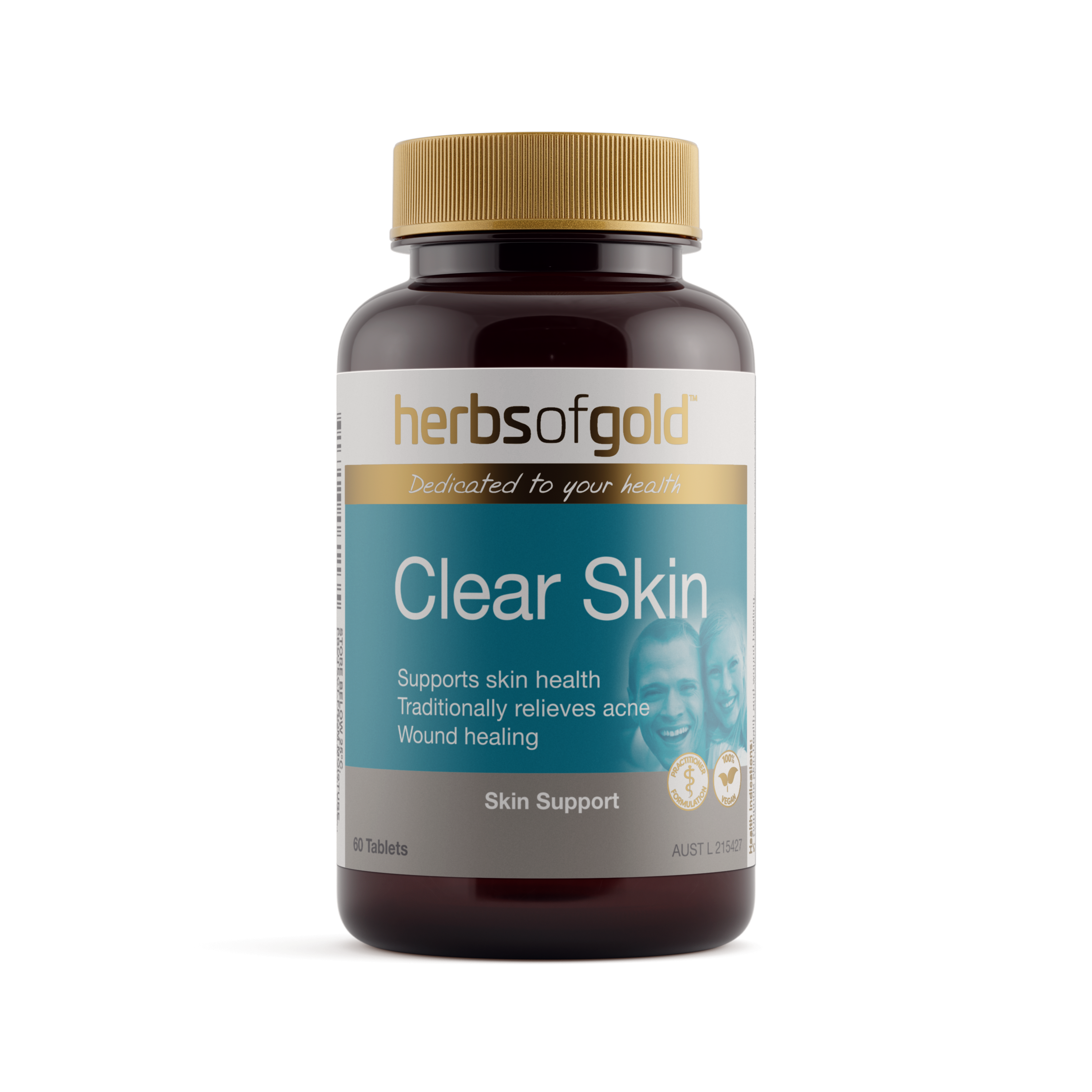 Front view of Herbs of Gold Clear Skin 60 tablets