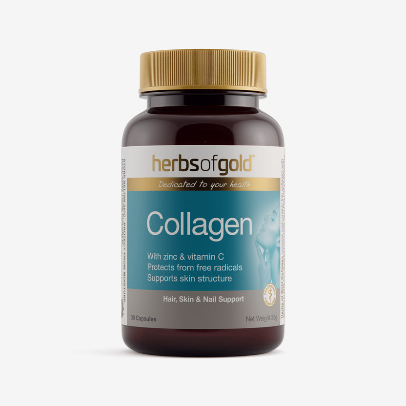 Front view of Herbs of Gold Collagen 30 capsules