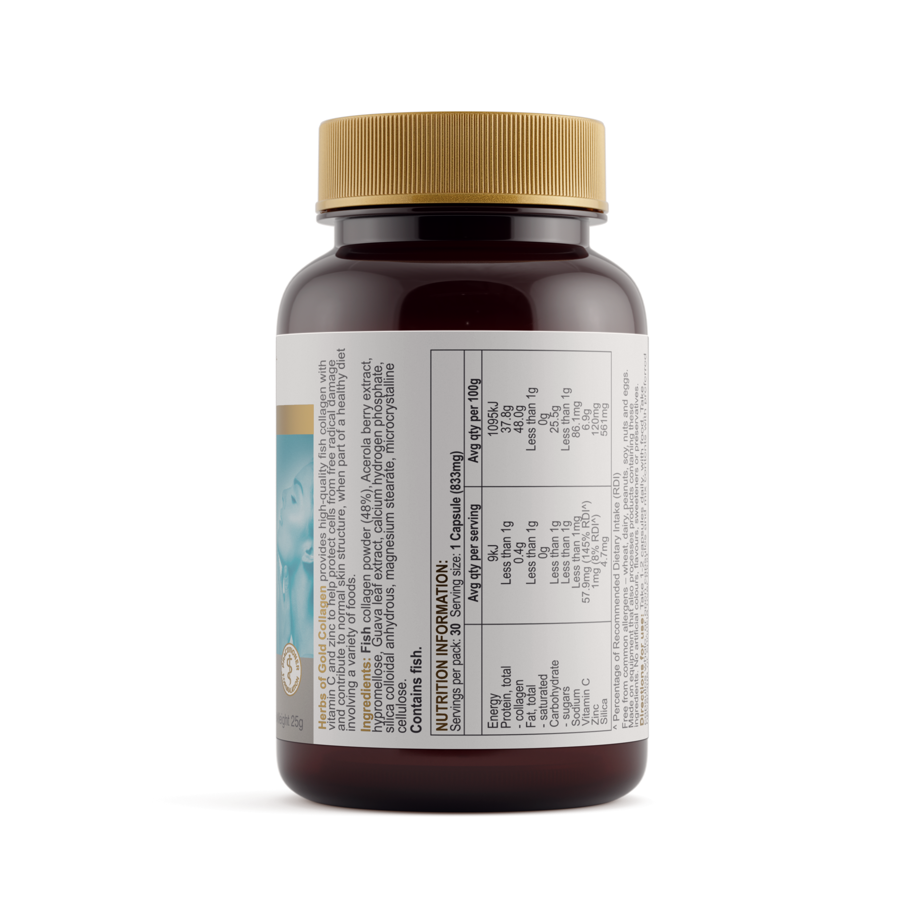 Ingredients panel for Herbs of Gold Collagen 30 capsules
