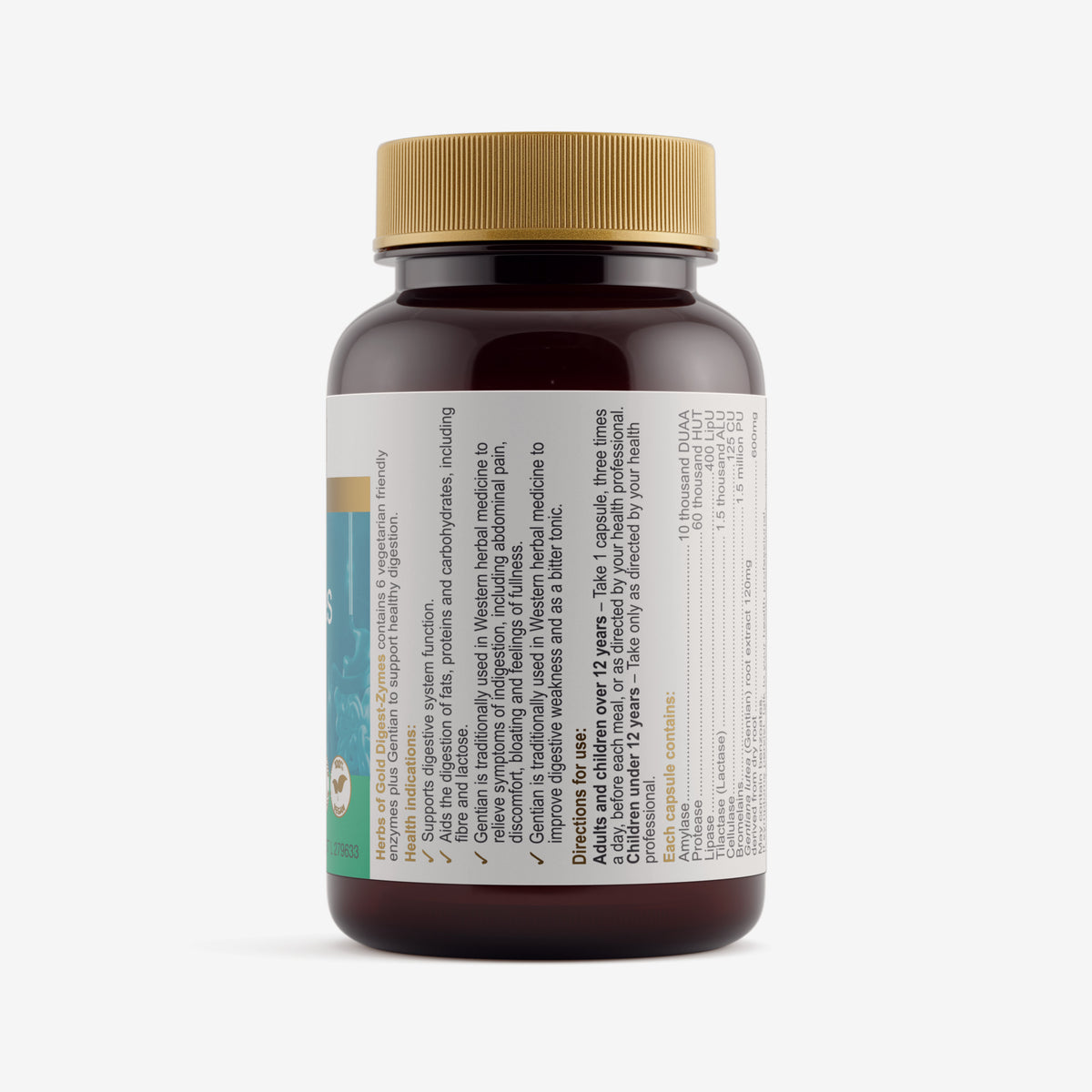 Ingredients panel for Herbs of Gold Digest-Zymes 60 capsules