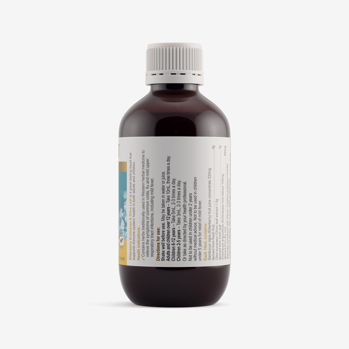 Ingredients panel for Herbs of Gold Elderberry Echinacea & Olive Leaf 200mL