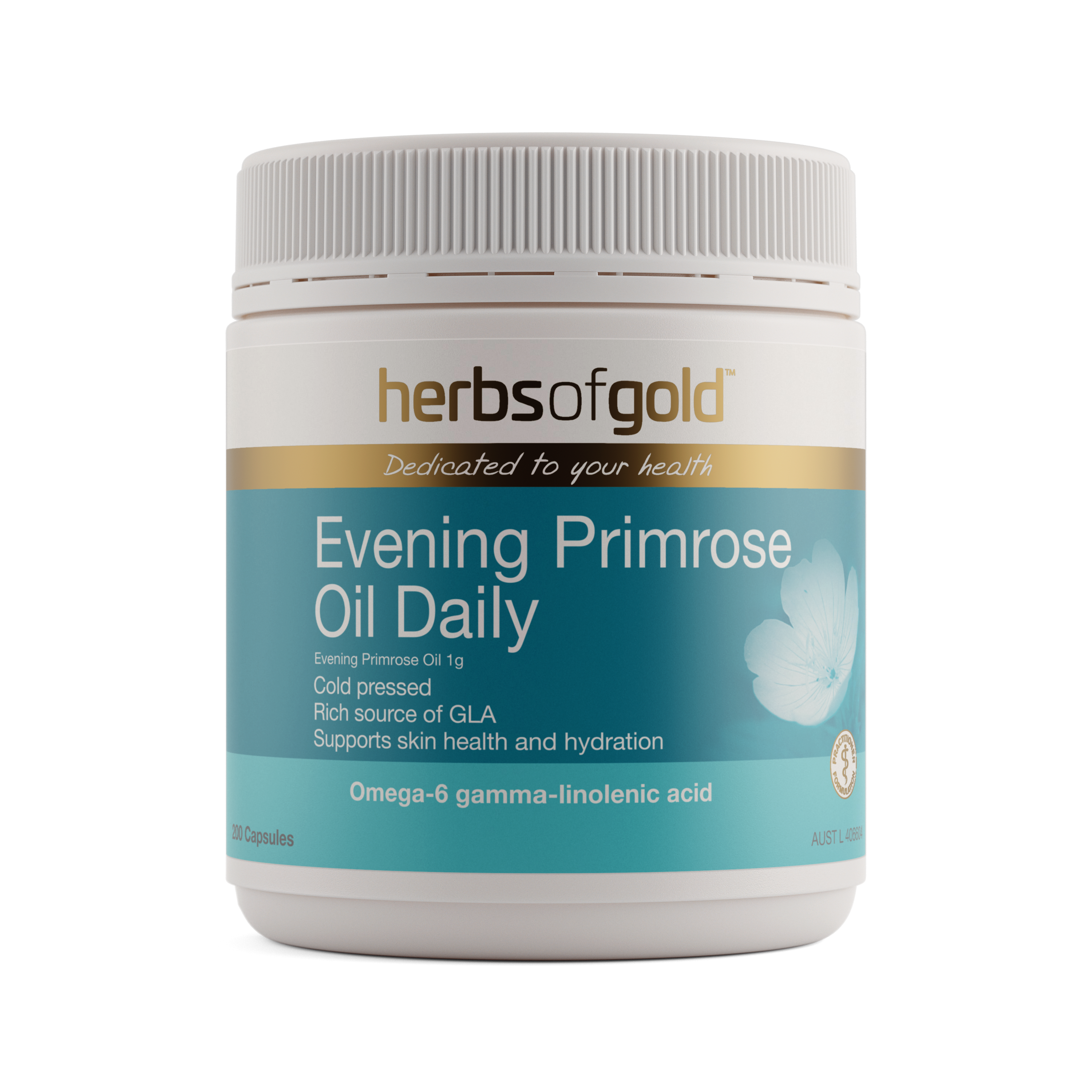 Front view of Herbs of Gold Evening Primrose Oil Daily 200 capsules