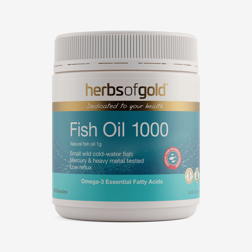 Front view of Herbs of Gold Fish Oil 1000 200 capsules